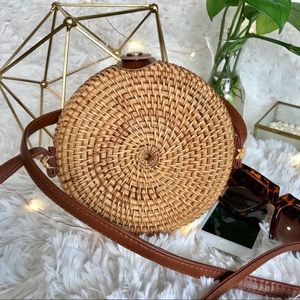 Handmade Rattan Round Crossbody bag.